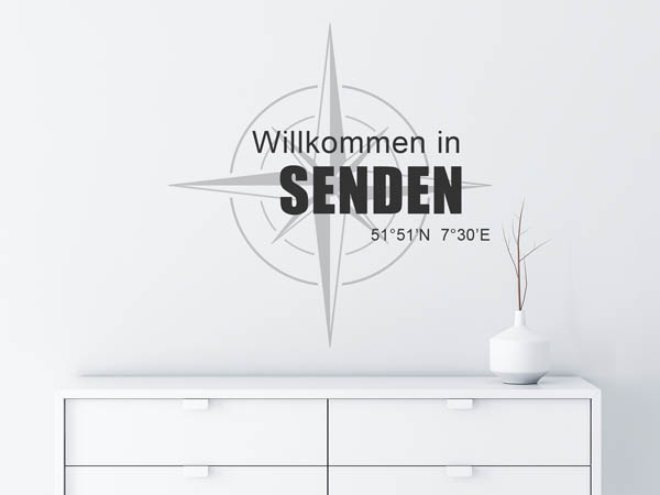 Wandtattoo Willkommen in Senden mit den Koordinaten 51°51'N 7°30'E