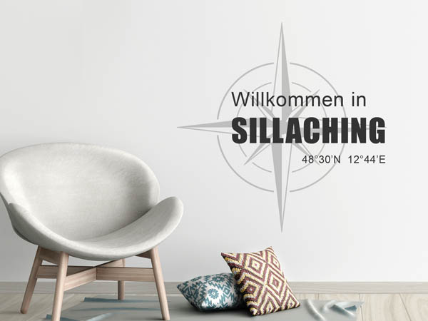 Wandtattoo Willkommen in Sillaching mit den Koordinaten 48°30'N 12°44'E