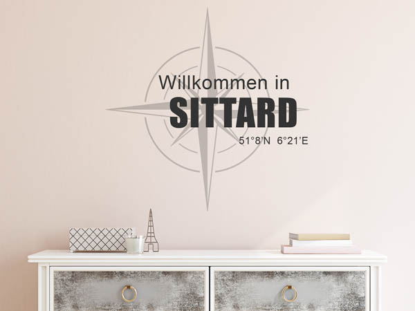 Wandtattoo Willkommen in Sittard mit den Koordinaten 51°8'N 6°21'E