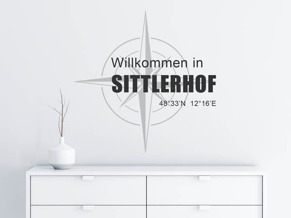 Wandtattoo Willkommen in Sittlerhof mit den Koordinaten 48°33'N 12°16'E