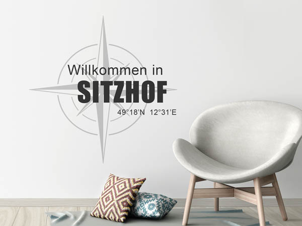 Wandtattoo Willkommen in Sitzhof mit den Koordinaten 49°18'N 12°31'E