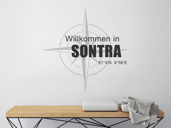 Wandtattoo Willkommen in Sontra mit den Koordinaten 51°4'N 9°56'E