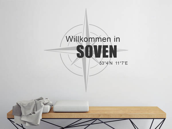 Wandtattoo Willkommen in Soven mit den Koordinaten 53°4'N 11°7'E