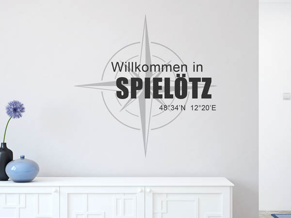 Wandtattoo Willkommen in Spielötz mit den Koordinaten 48°34'N 12°20'E