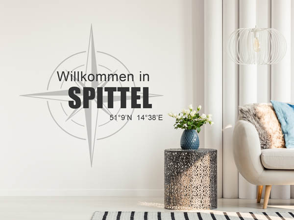 Wandtattoo Willkommen in Spittel mit den Koordinaten 51°9'N 14°38'E