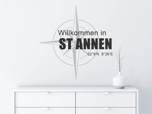 Wandtattoo Willkommen in St Annen mit den Koordinaten 52°9'N 8°26'E