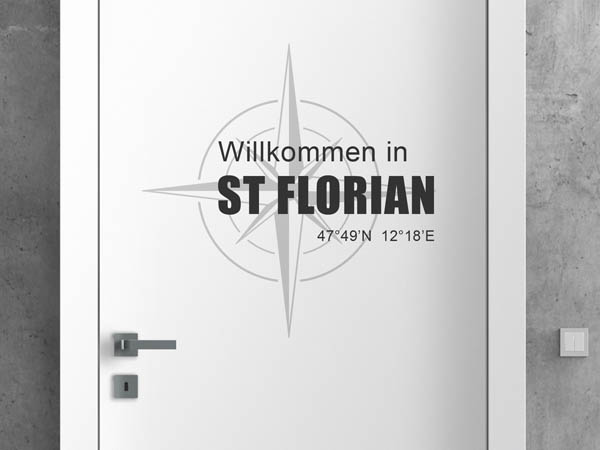 Wandtattoo Willkommen in St Florian mit den Koordinaten 47°49'N 12°18'E