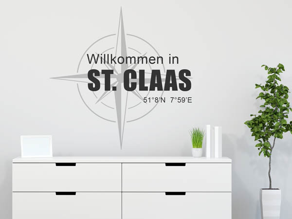 Wandtattoo Willkommen in St. Claas mit den Koordinaten 51°8'N 7°59'E