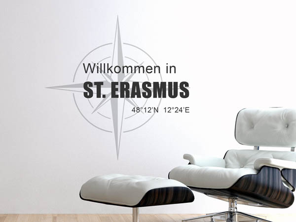 Wandtattoo Willkommen in St. Erasmus mit den Koordinaten 48°12'N 12°24'E