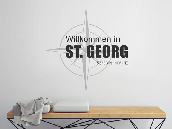 Wandtattoo Willkommen in St. Georg mit den Koordinaten 53°33'N 10°1'E
