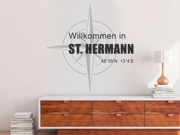 Wandtattoo Willkommen in St. Hermann mit den Koordinaten 48°55'N 13°4'E