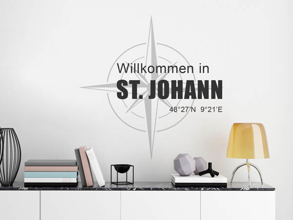 Wandtattoo Willkommen in St. Johann mit den Koordinaten 48°27'N 9°21'E