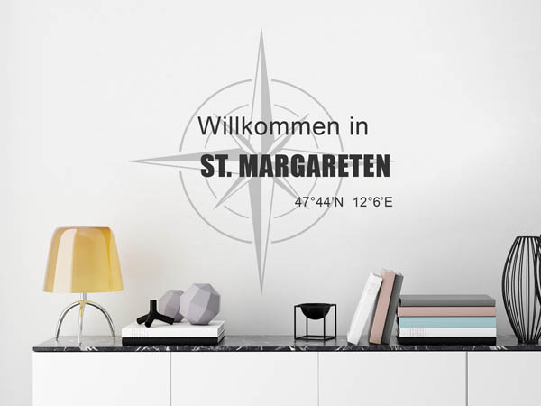 Wandtattoo Willkommen in St. Margareten mit den Koordinaten 47°44'N 12°6'E