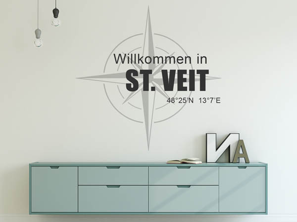 Wandtattoo Willkommen in St. Veit mit den Koordinaten 48°25'N 13°7'E