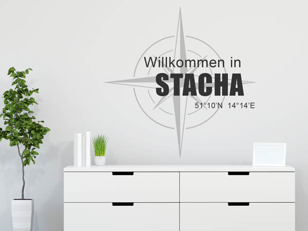 Wandtattoo Willkommen in Stacha mit den Koordinaten 51°10'N 14°14'E