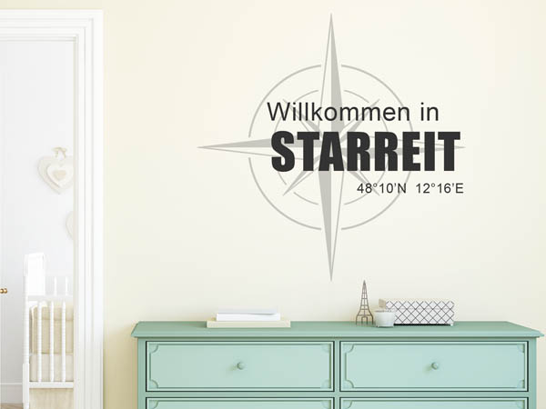 Wandtattoo Willkommen in Starreit mit den Koordinaten 48°10'N 12°16'E