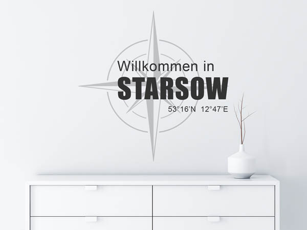 Wandtattoo Willkommen in Starsow mit den Koordinaten 53°16'N 12°47'E