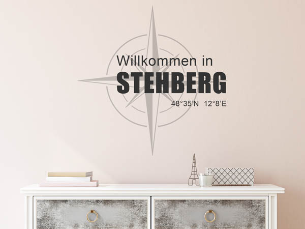 Wandtattoo Willkommen in Stehberg mit den Koordinaten 48°35'N 12°8'E