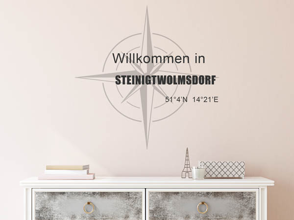 Wandtattoo Willkommen in Steinigtwolmsdorf mit den Koordinaten 51°4'N 14°21'E