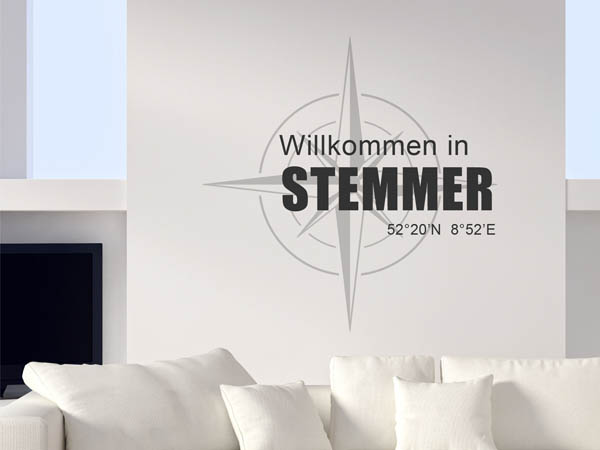 Wandtattoo Willkommen in Stemmer mit den Koordinaten 52°20'N 8°52'E