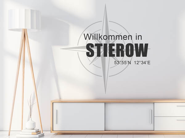 Wandtattoo Willkommen in Stierow mit den Koordinaten 53°55'N 12°34'E