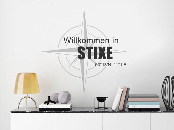 Wandtattoo Willkommen in Stixe mit den Koordinaten 53°13'N 11°1'E