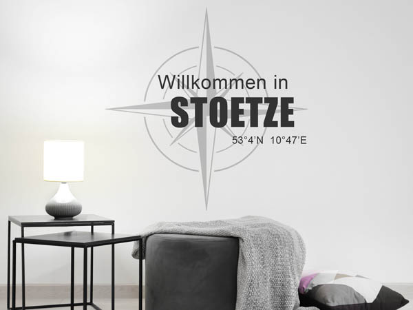 Wandtattoo Willkommen in Stoetze mit den Koordinaten 53°4'N 10°47'E