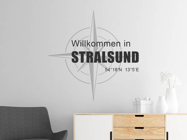 Wandtattoo Willkommen in Stralsund mit den Koordinaten 54°18'N 13°5'E