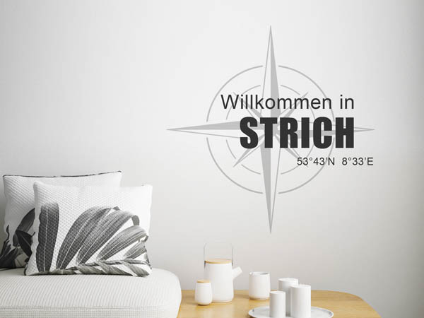 Wandtattoo Willkommen in Strich mit den Koordinaten 53°43'N 8°33'E