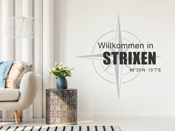 Wandtattoo Willkommen in Strixen mit den Koordinaten 48°33'N 13°7'E