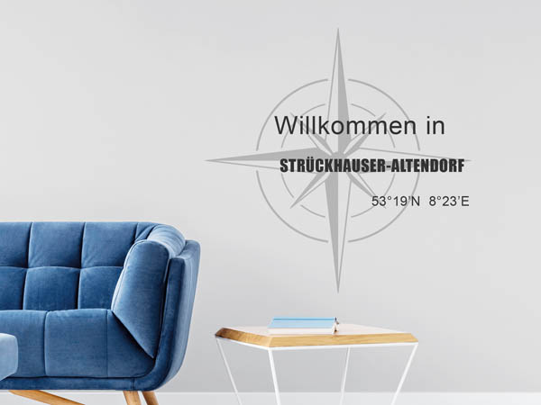 Wandtattoo Willkommen in Strückhauser-Altendorf mit den Koordinaten 53°19'N 8°23'E