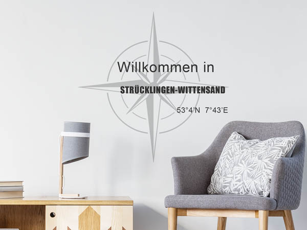 Wandtattoo Willkommen in Strücklingen-Wittensand mit den Koordinaten 53°4'N 7°43'E