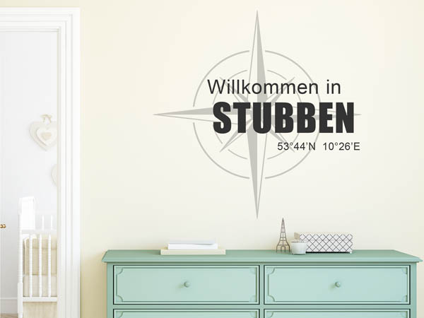 Wandtattoo Willkommen in Stubben mit den Koordinaten 53°44'N 10°26'E