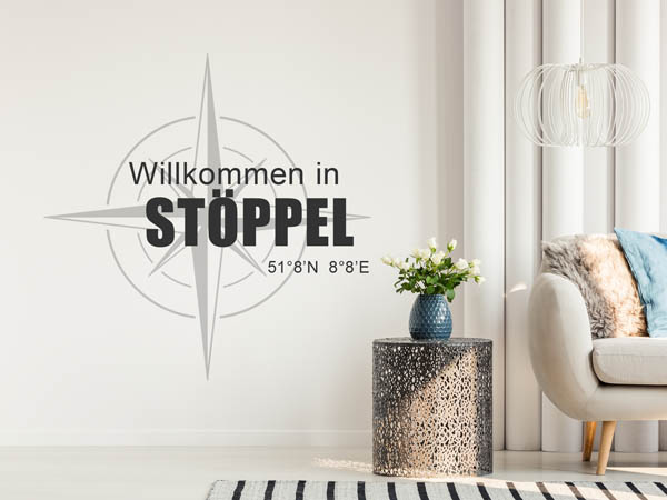 Wandtattoo Willkommen in Stöppel mit den Koordinaten 51°8'N 8°8'E