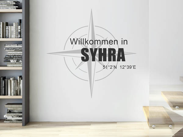 Wandtattoo Willkommen in Syhra mit den Koordinaten 51°2'N 12°39'E