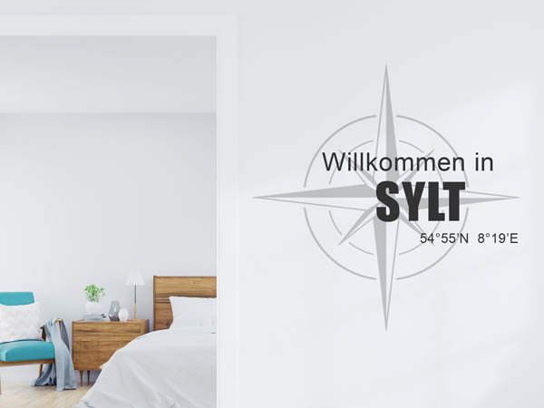 Wandtattoo Willkommen in Sylt mit den Koordinaten 54°55'N 8°19'E