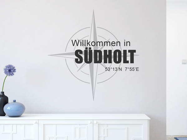 Wandtattoo Willkommen in Südholt mit den Koordinaten 53°13'N 7°55'E