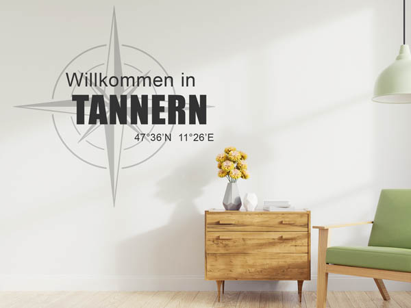 Wandtattoo Willkommen in Tannern mit den Koordinaten 47°36'N 11°26'E