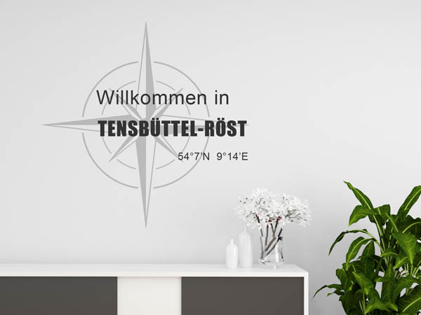 Wandtattoo Willkommen in Tensbüttel-Röst mit den Koordinaten 54°7'N 9°14'E