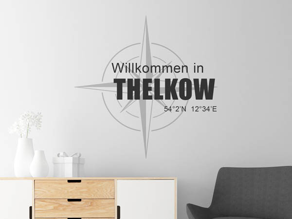 Wandtattoo Willkommen in Thelkow mit den Koordinaten 54°2'N 12°34'E