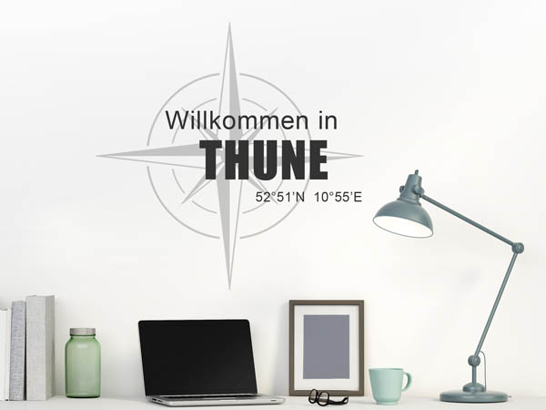 Wandtattoo Willkommen in Thune mit den Koordinaten 52°51'N 10°55'E