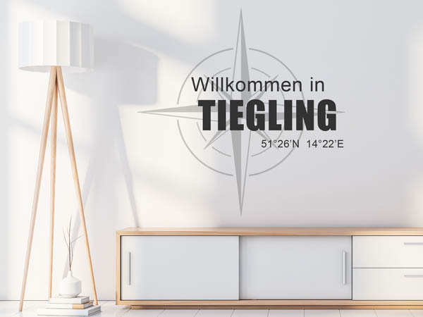 Wandtattoo Willkommen in Tiegling mit den Koordinaten 51°26'N 14°22'E