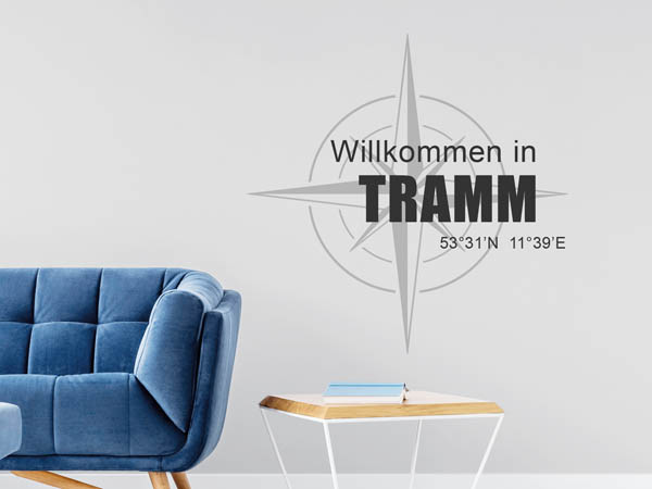 Wandtattoo Willkommen in Tramm mit den Koordinaten 53°31'N 11°39'E