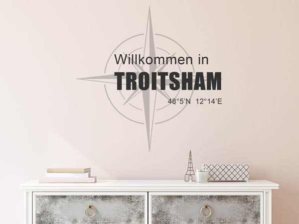 Wandtattoo Willkommen in Troitsham mit den Koordinaten 48°5'N 12°14'E