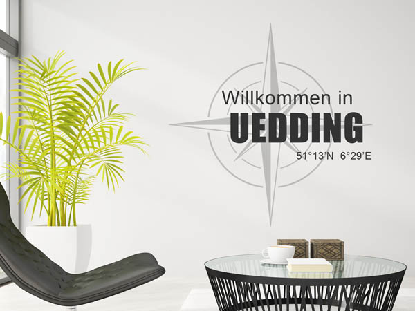 Wandtattoo Willkommen in Uedding mit den Koordinaten 51°13'N 6°29'E