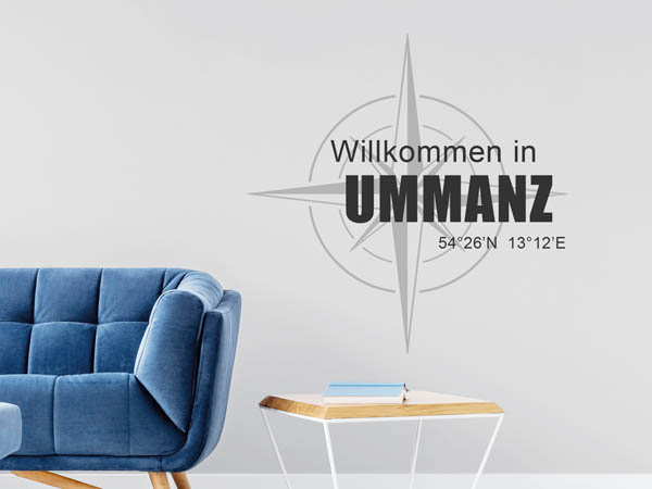 Wandtattoo Willkommen in Ummanz mit den Koordinaten 54°26'N 13°12'E