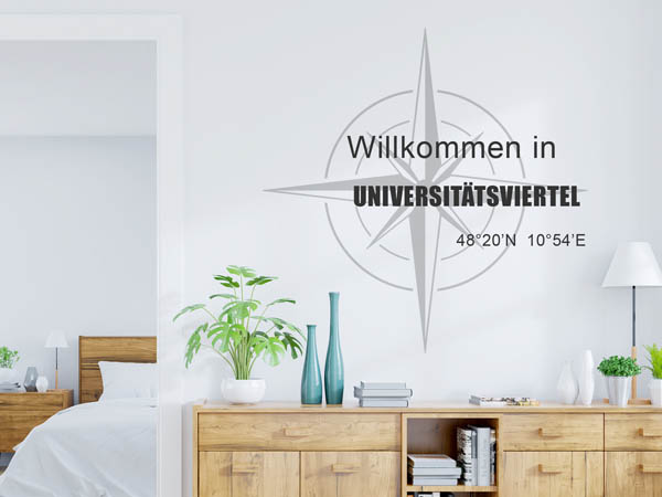 Wandtattoo Willkommen in Universitätsviertel mit den Koordinaten 48°20'N 10°54'E