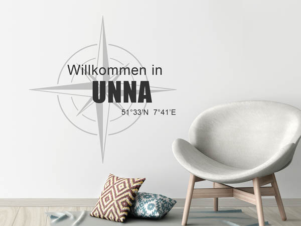 Wandtattoo Willkommen in Unna mit den Koordinaten 51°33'N 7°41'E