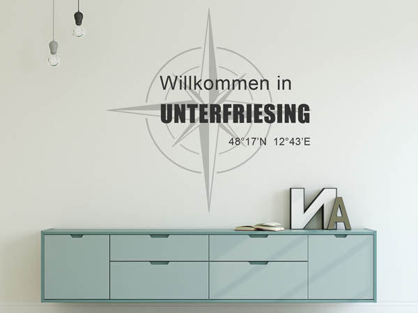 Wandtattoo Willkommen in Unterfriesing mit den Koordinaten 48°17'N 12°43'E