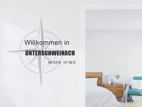 Wandtattoo Willkommen in Unterschweinach mit den Koordinaten 49°33'N 10°36'E